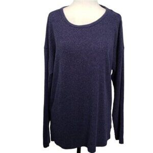 🔷Aerie Waffle Knit Long Sleeve Top Hi Low Hem Purple Blue Women's Medium Casual